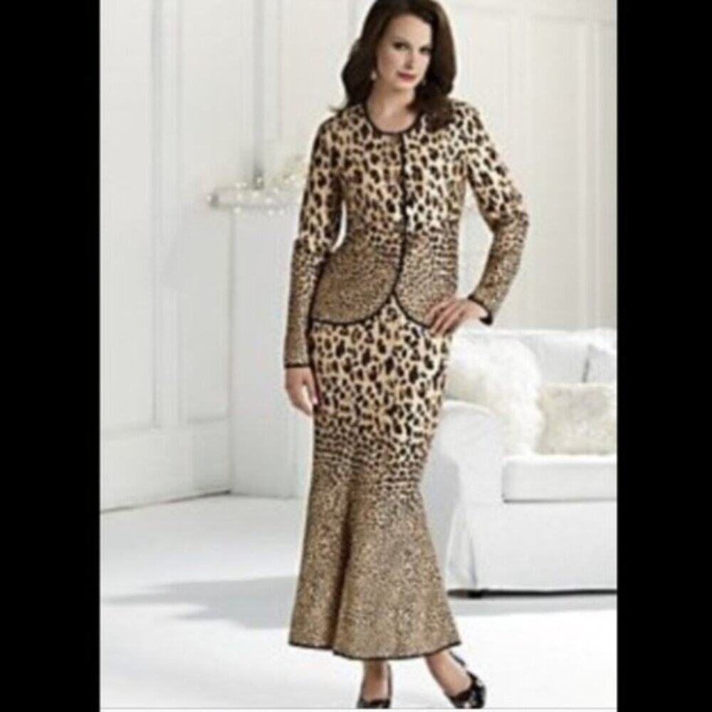 Vintage Odeliah Cheetah Animal Print Maxi Skirt Mermaid Size 10 Stretchy Fall - Picture 2 of 6
